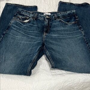 Zara distress, Mom high-rise wide leg Blue Denim Jeans size 12 inseam 35